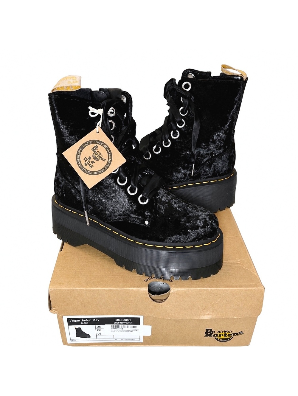Dr. Martens Vegan Jadon Max Crushed Velvet Platform Boots Size 7